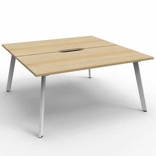 Fast Office Furniture - Enterprise 2 Back to Back Desks, Natural Oak Tops, Satin White Frame, no Screen Divider
