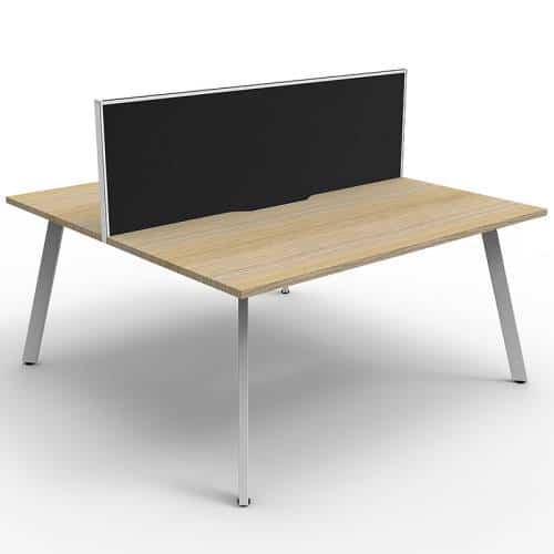 Fast Office Furniture - Enterprise 2 Back to Back Desks, Natural Oak Tops, Satin White Frame, with Black Screen Dividers