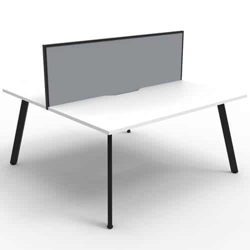 Fast Office Furniture - Enterprise 2 Back to Back Desks, Natural White Tops, Satin Black Frame, with Grey Screen Dividers