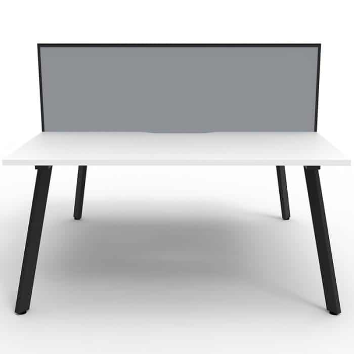 Fast Office Furniture - Enterprise 2 Back to Back Desks, Natural White Tops, Satin Black Frame, with Grey Screen Dividers, Side View
