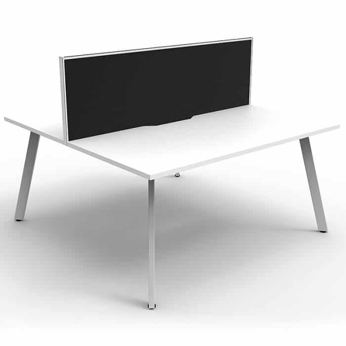 Fast Office Furniture - Enterprise 2 Back to Back Desks, Natural White Tops, Satin White Frame, with Black Screen Dividers