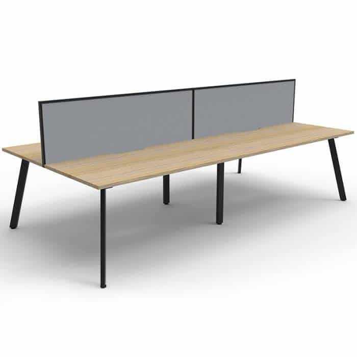 Fast Office Furniture - Enterprise 4 Back to Back Desks, Natural Oak Tops, Satin Black Frame, with Grey Screen Dividers