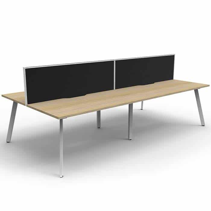 Fast Office Furniture - Enterprise 4 Back to Back Desks, Natural Oak Tops, Satin White Frame, with Black Screen Dividers