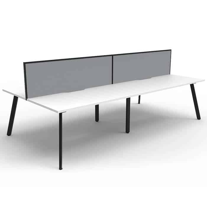 Fast Office Furniture - Enterprise 4 Back to Back Desks, Natural White Tops, Satin Black Frame, with Grey Screen Dividers