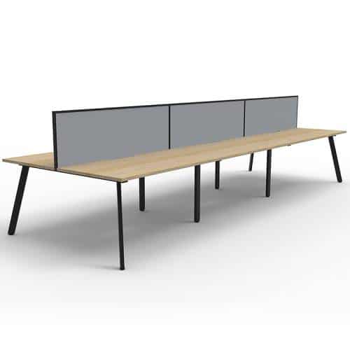 Fast Office Furniture - Enterprise 6 Back to Back Desks, Natural Oak Tops, Satin Black Frame, with Grey Screen Dividers