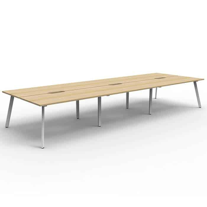 Fast Office Furniture - Enterprise 6 Back to Back Desks, Natural Oak Tops, Satin White Frame, no Screen Dividers