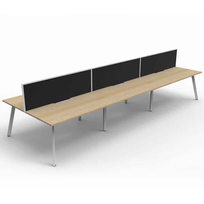 Fast Office Furniture - Enterprise 6 Back to Back Desks, Natural Oak Tops, Satin White Frame, with Black Screen Dividers 2