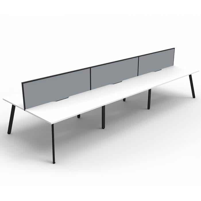 Fast Office Furniture - Enterprise 6 Back to Back Desks, Natural White Tops, Satin Black Frame, with Grey Screen Dividers