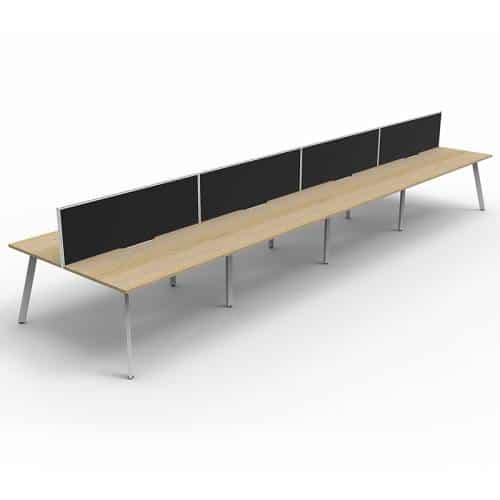 Fast Office Furniture - Enterprise 8 Back to Back Desks, Natural Oak Tops, Satin White Frame, with Black Screen Dividers
