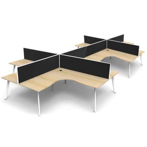 Fast Office Furniture - Enterprise 8-Way Corner Workstation, Natural Oak Tops, Satin White Frame, with Black Screen Dividers