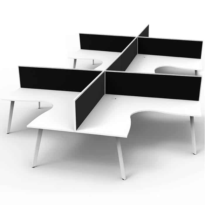 Fast Office Furniture - Enterprise 8-Way Corner Workstation, Natural White Tops, Satin White Frame, with Black Screen Dividers