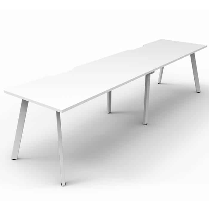 Fast Office Furniture - Enterprise Desk - 2 Person In-Line, Natural White Tops, Satin White Frame