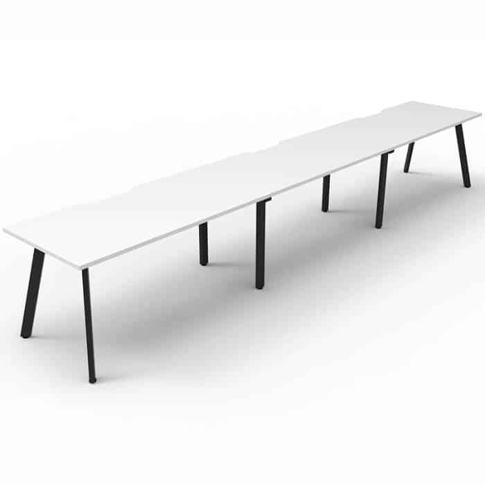 Fast Office Furniture - Enterprise Desk - 3 Person In-Line, Natural White Tops, Satin Black Frame