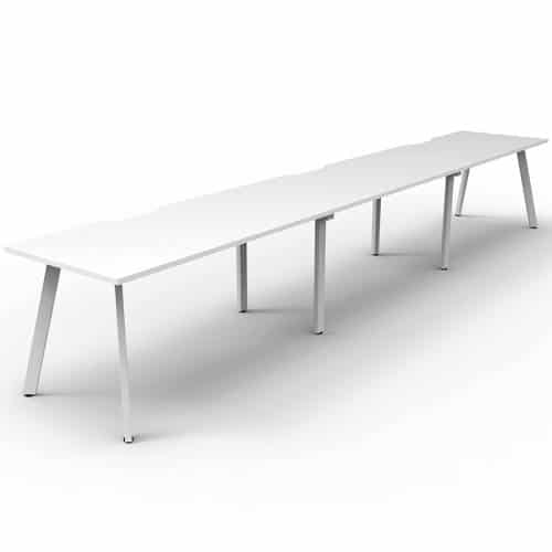 Fast Office Furniture - Enterprise Desk - 3 Person In-Line, Natural White Tops, Satin White Frame