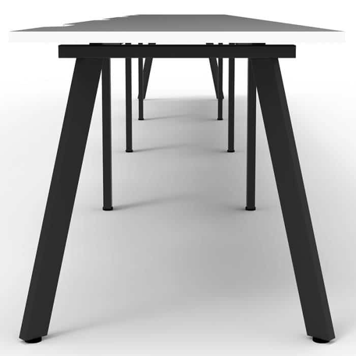 Fast Office Furniture - Enterprise Desk - 4 Person In-Line, Natural White Tops, Satin Black Frame, End View