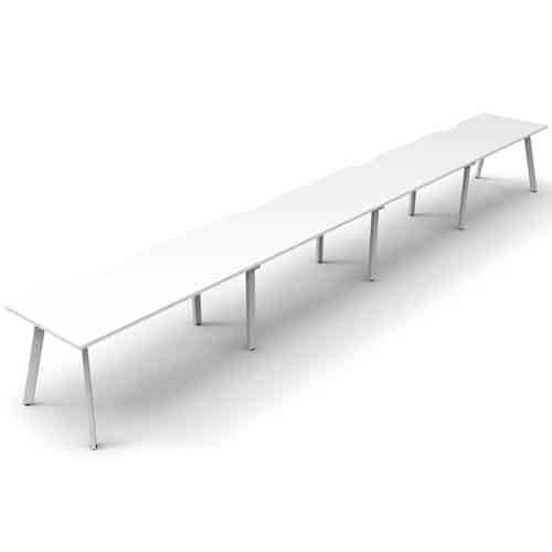 Fast Office Furniture - Enterprise Desk - 4 Person In-Line, Natural White Tops, Satin White Frame