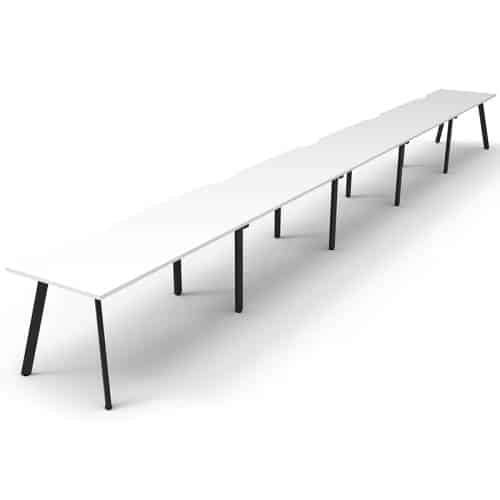 Fast Office Furniture - Enterprise Desk - 5 Person In-Line, Natural White Tops, Satin Black Frame