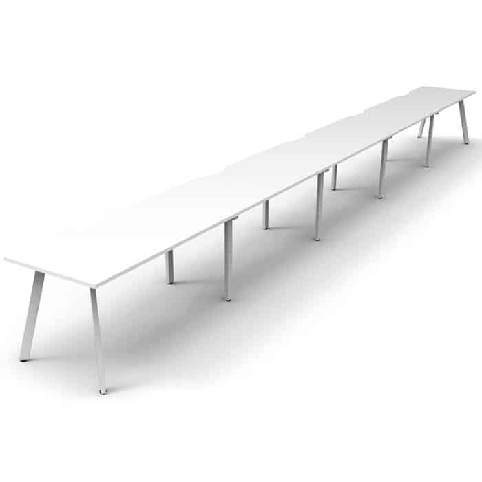 Fast Office Furniture - Enterprise Desk - 5 Person In-Line, Natural White Tops, Satin White Frame