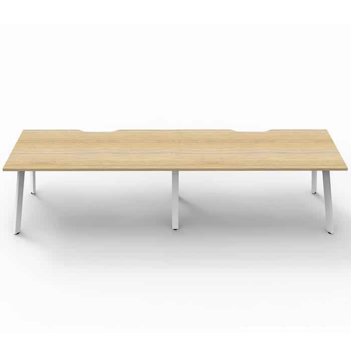 Fast Office Furniture - Enterprise Desk – 2 Person In-Line, Natural Oak Tops, Satin White Frame, Side View