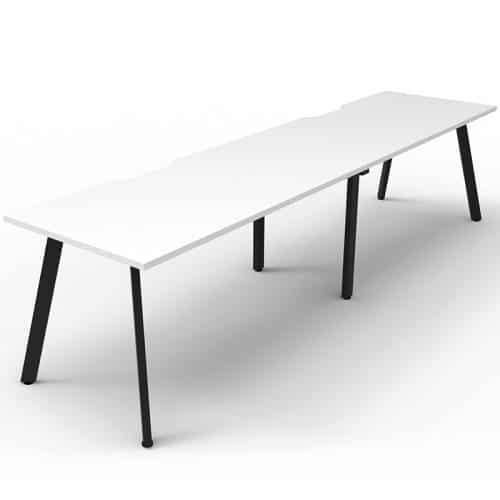 Fast Office Furniture - Enterprise Desk – 2 Person In-Line, Natural White Tops, Satin Black Frame