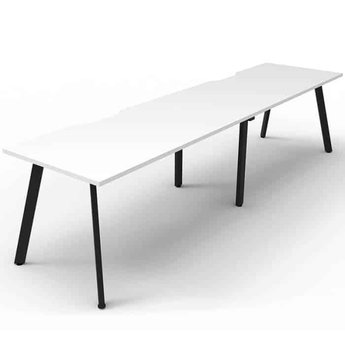 Fast Office Furniture - Enterprise Desk – 2 Person In-Line, Natural White Tops, Satin Black Frame