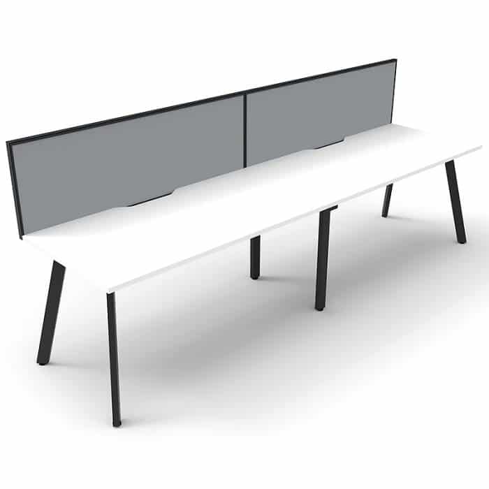 Fast Office Furniture - Enterprise Desk – 2 Person In-Line, Natural White Tops, Satin Black Frame, with Grey Screen Dividers