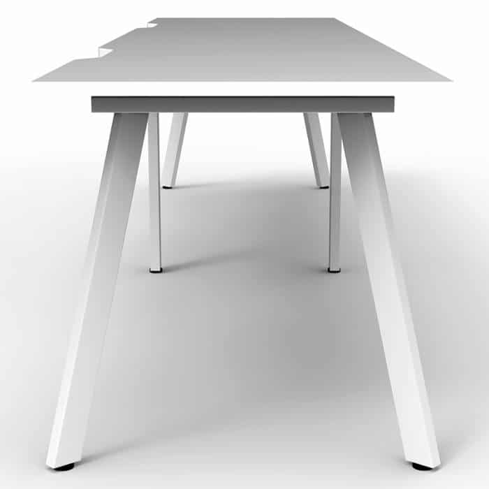 Fast Office Furniture - Enterprise Desk – 2 Person In-Line, Natural White Tops, Satin White Frame