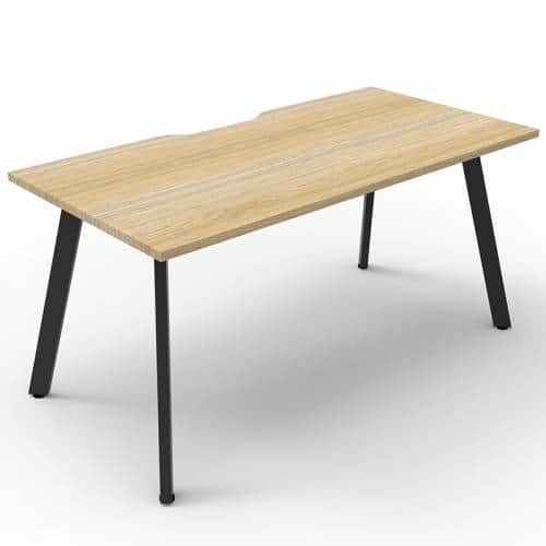 Fast Office Furniture - Enterprise Single Desk – 1 Person, Natural Oak Top, Satin Black Frame
