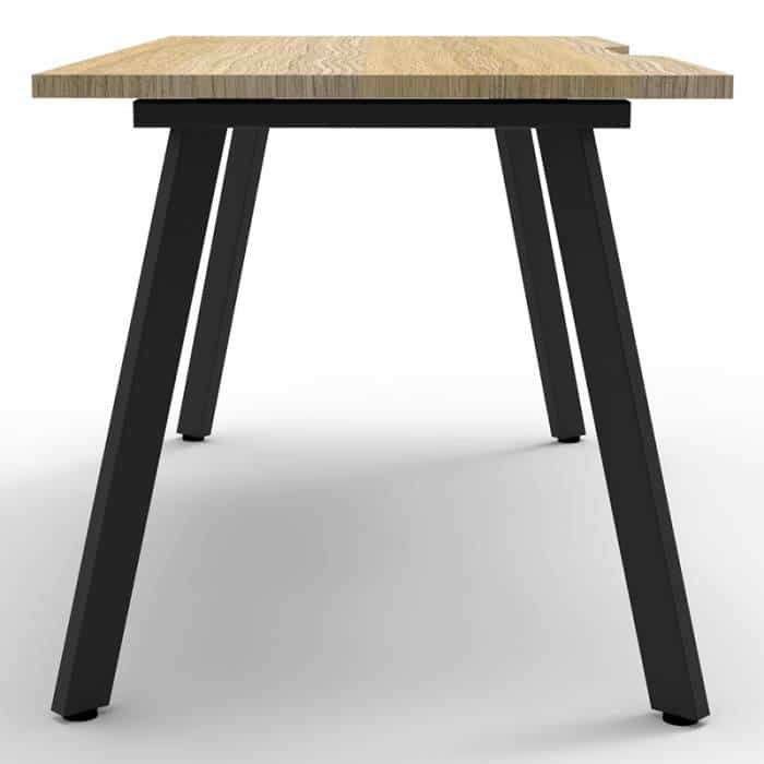 Fast Office Furniture - Enterprise Single Desk – 1 Person, Natural Oak Top, Satin Black Frame, End View