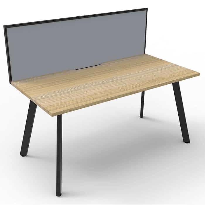 Fast Office Furniture - Enterprise Single Desk – 1 Person, Natural Oak Top, Satin Black Frame, with Grey Screen Divider