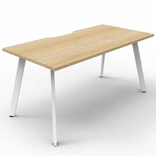 Fast Office Furniture - Enterprise Single Desk – 1 Person, Natural Oak Top, Satin White Frame