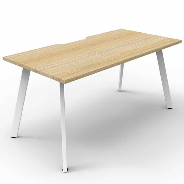 Fast Office Furniture - Enterprise Single Desk – 1 Person, Natural Oak Top, Satin White Frame