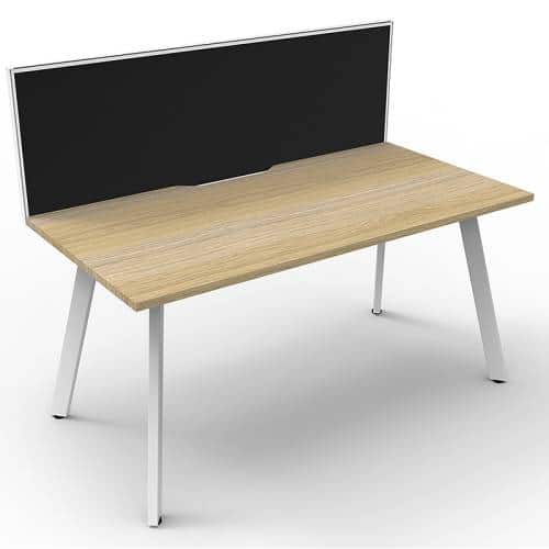 Fast Office Furniture - Enterprise Single Desk – 1 Person, Natural Oak Top, Satin White Frame, with Black Screen Divider