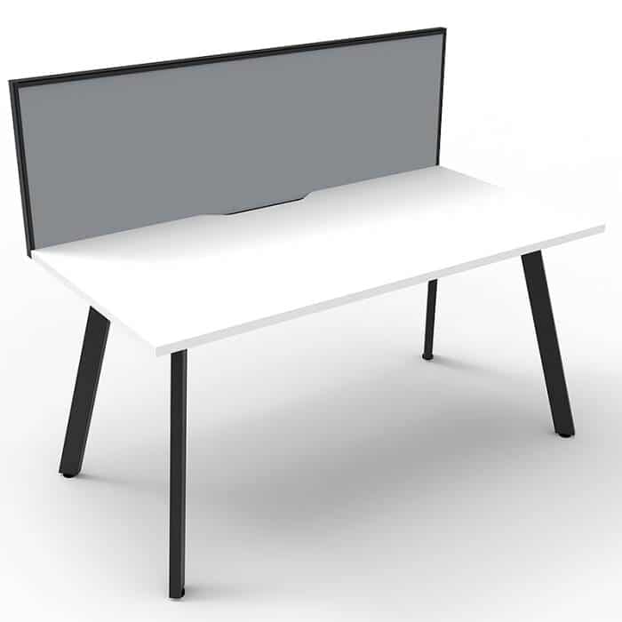 Fast Office Furniture - Enterprise Single Desk – 1 Person, Natural White Top, Satin Black Frame, with Grey Screen Divider