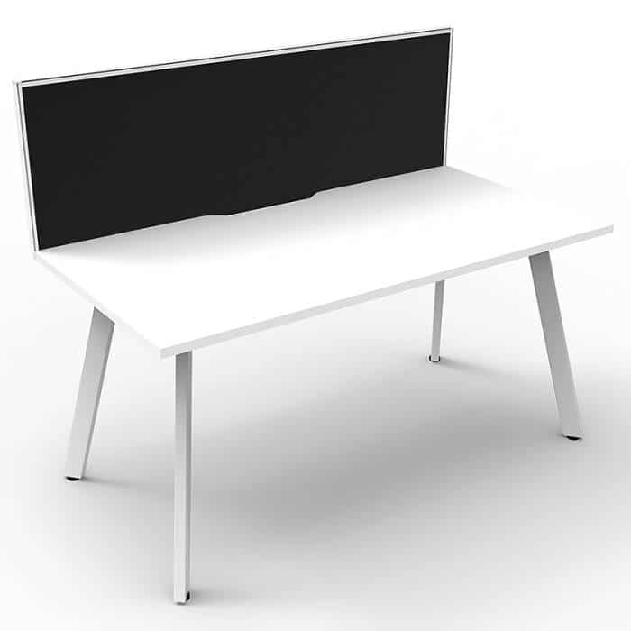 Fast Office Furniture - Enterprise Single Desk – 1 Person, Natural White Top, Satin White Frame, with Black Screen Divider
