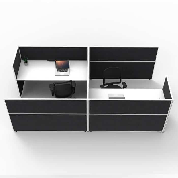 Fast Office Furniture - Serene Flip Screen Hung 2 Desk Wrap, Natural White Tops, Black Screen Dividers