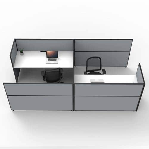 Fast Office Furniture - Serene Flip Screen Hung 2 Desk Wrap, Natural White Tops, Grey Screen Dividers