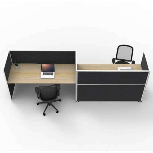 Fast Office Furniture - Serene Flip Screen Hung 2 Desks, Natural Oak Tops, Black Screen Dividers