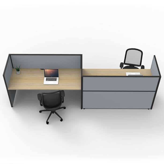 Fast Office Furniture - Serene Flip Screen Hung 2 Desks, Natural Oak Tops, Grey Screen Dividers