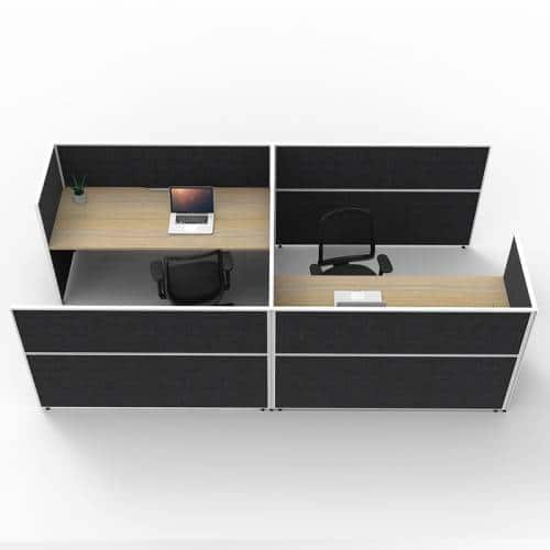 Fast Office Furniture - Serene Flip Screen Hung 2 Desks Wrap, Natural Oak Tops, Black Screen Dividers