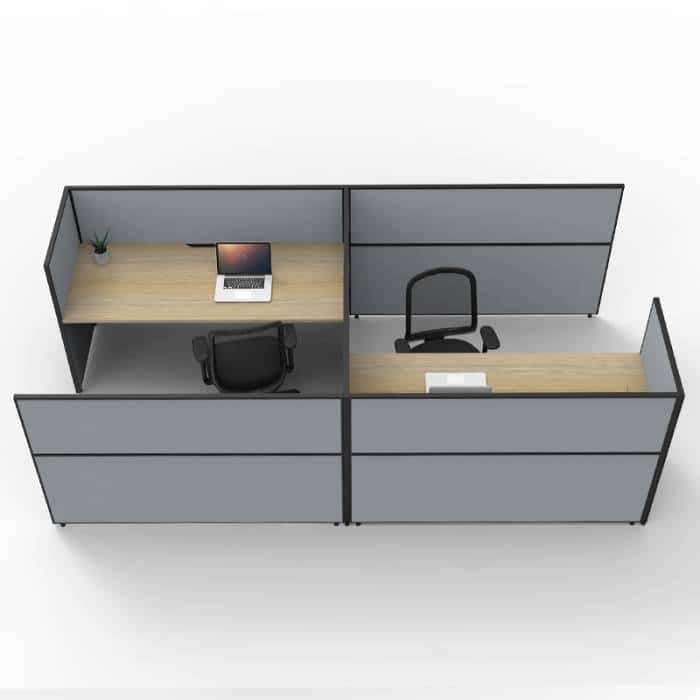 Fast Office Furniture - Serene Flip Screen Hung 2 Desks Wrap, Natural Oak Tops, Grey Screen Dividers