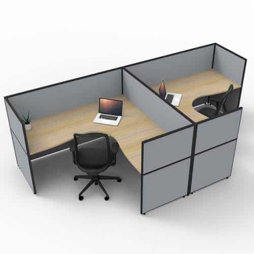 Fast Office Furniture - Serene Screen Hung 2 Back to Back Corner Workstations, Natural Oak Tops, Grey Screen Dividers