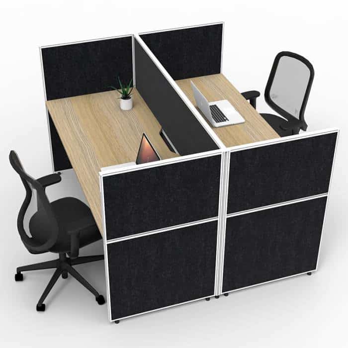 Fast Office Furniture - Serene Screen Hung 2 Back to Back Desks, Natural Oak Tops, Black Screen Dividers