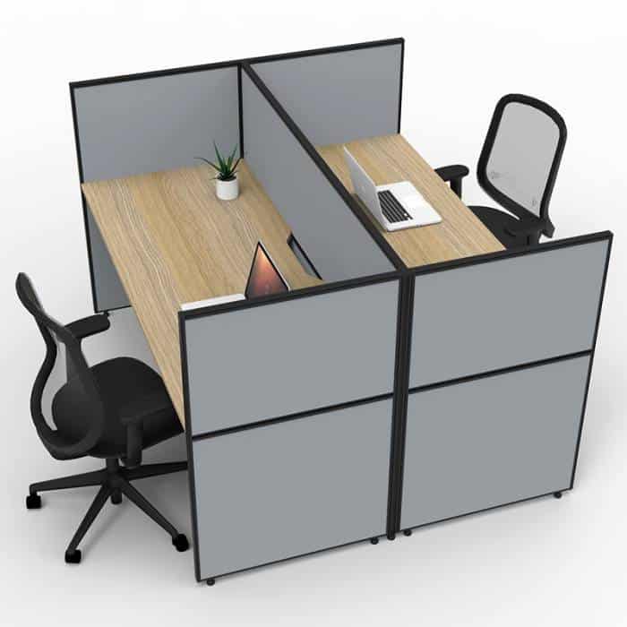 Fast Office Furniture -Serene Screen Hung 2 Back to Back Desks, Natural Oak Tops, Grey Screen Dividers