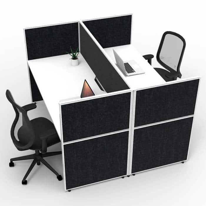 Fast Office Furniture - Serene Screen Hung 2 Back to Back Desks, Natural White Tops, Black Screen Dividers