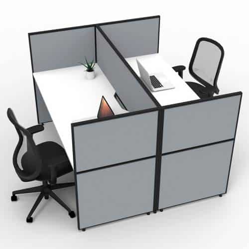 Fast Office Furniture - Serene Screen Hung 2 Back to Back Desks, Natural White Tops, Grey Screen Dividers