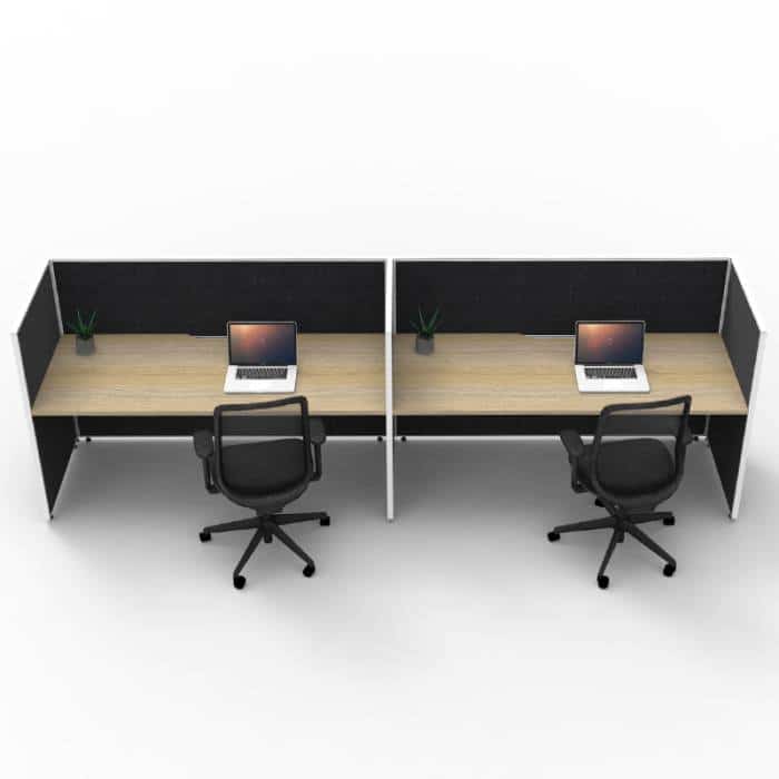 Fast Office Furniture - Serene Screen Hung 2 In-Line Desks, Natural Oak Tops, Black Screen Dividers
