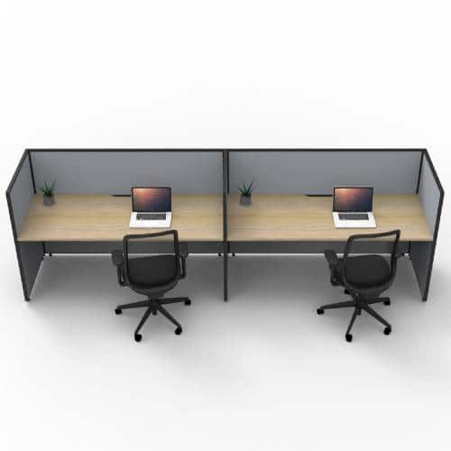 Fast Office Furniture - Serene Screen Hung 2 In-Line Desks, Natural Oak Tops, Grey Screen Dividers