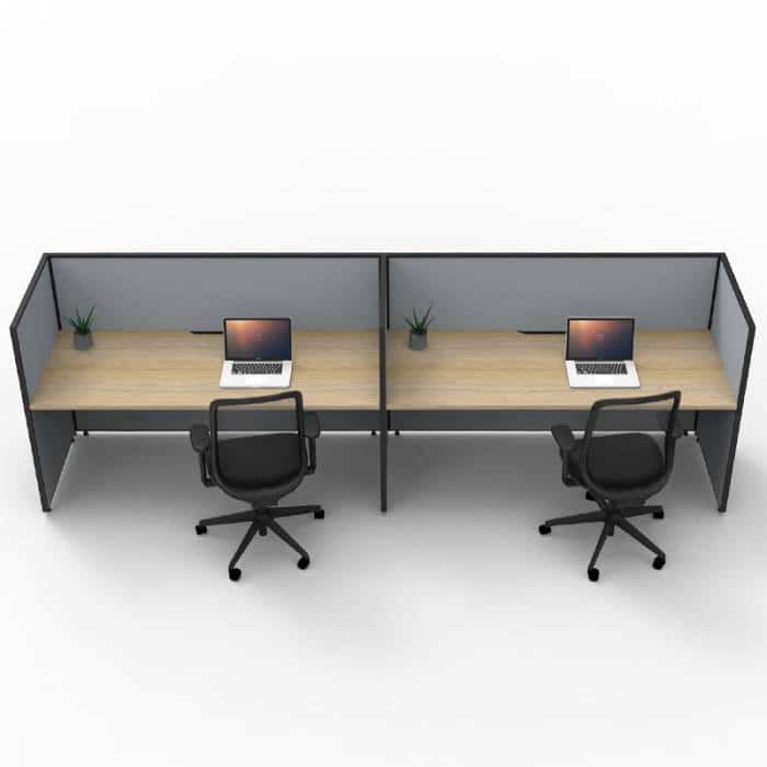 Fast Office Furniture - Serene Screen Hung 2 In-Line Desks, Natural Oak Tops, Grey Screen Dividers