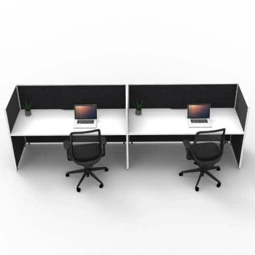 Fast Office Furniture - Serene Screen Hung 2 In-Line Desks, Natural White Tops, Black Screen Dividers